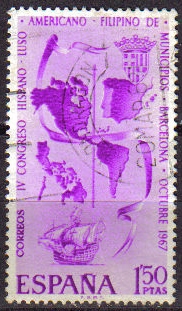 z vendido ESPAÑA 1967 1818 Sello IV Congreso Hispano Luso Americano Filipino de Municipios usado Espana Spain Espagne Spagna Spanje Spanien 